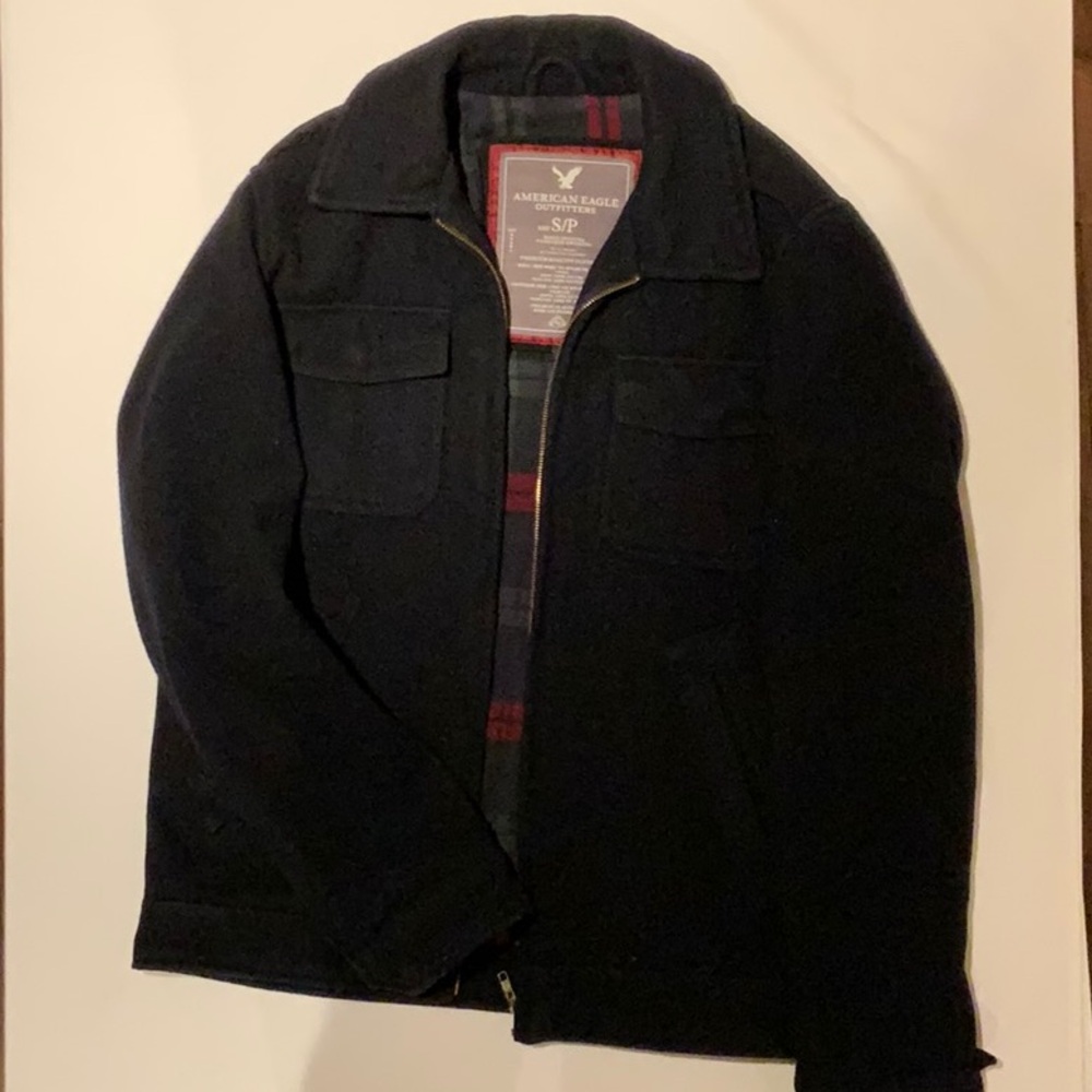 AE navy blue 90% wool aviator jacket